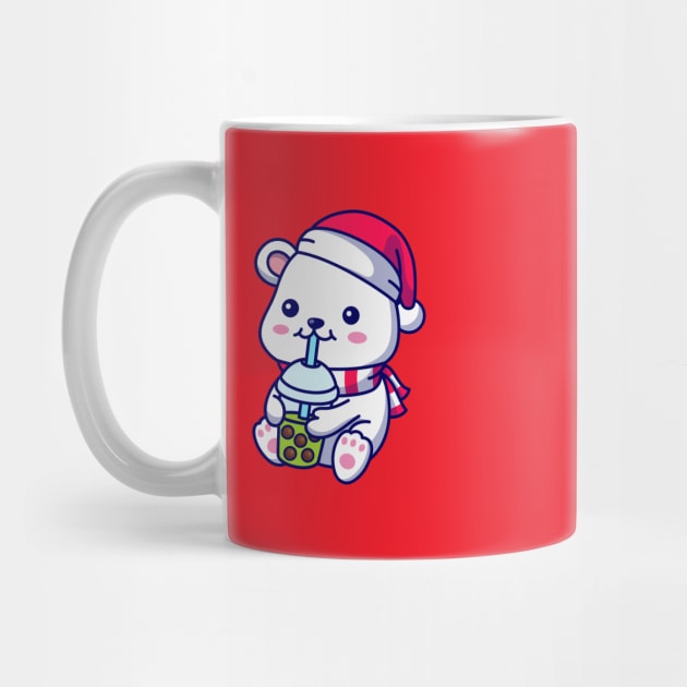 Bobaholic Christmas Bear Cute Boba tea lover polar bear by Artist usha